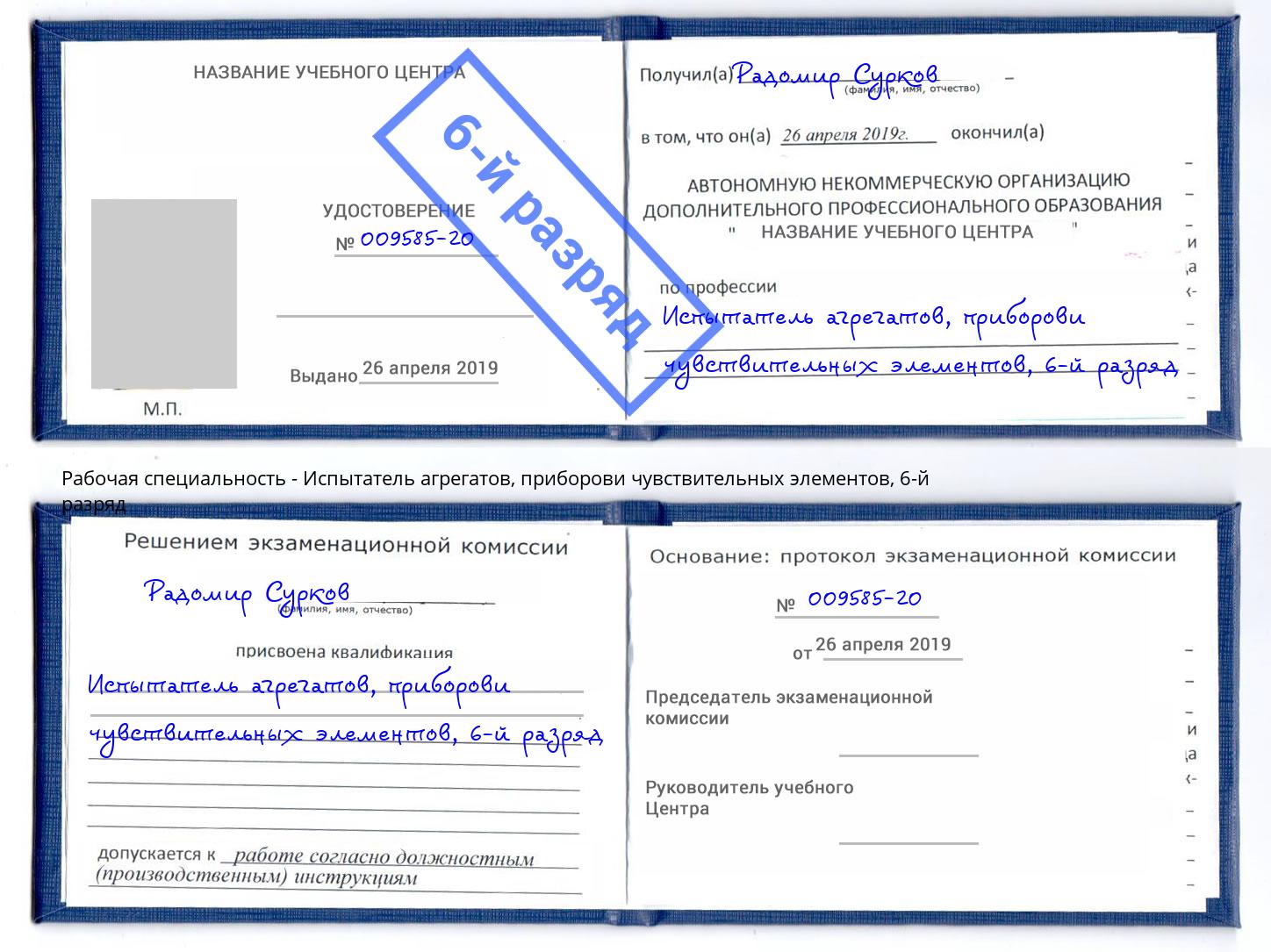 корочка 6-й разряд Испытатель агрегатов, приборови чувствительных элементов Лабинск