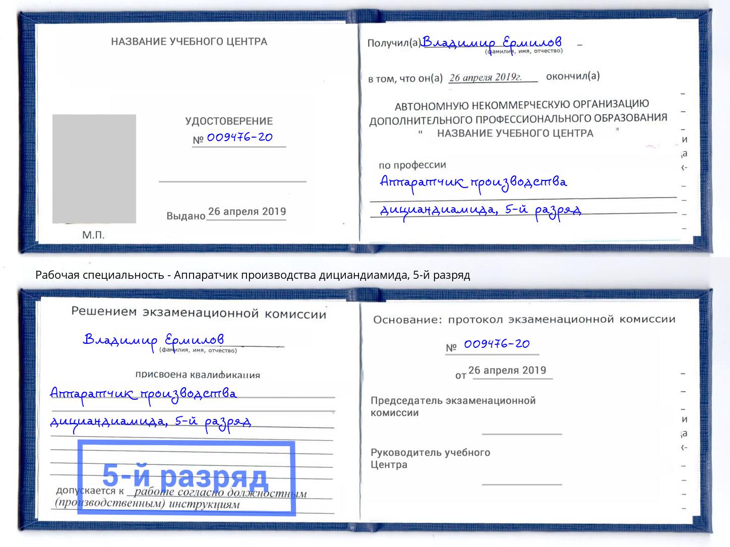 корочка 5-й разряд Аппаратчик производства дициандиамида Лабинск