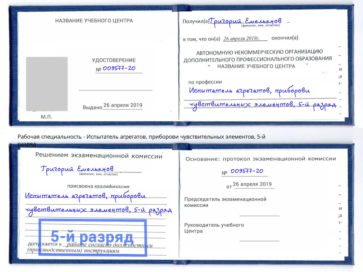 корочка 5-й разряд Испытатель агрегатов, приборови чувствительных элементов Лабинск