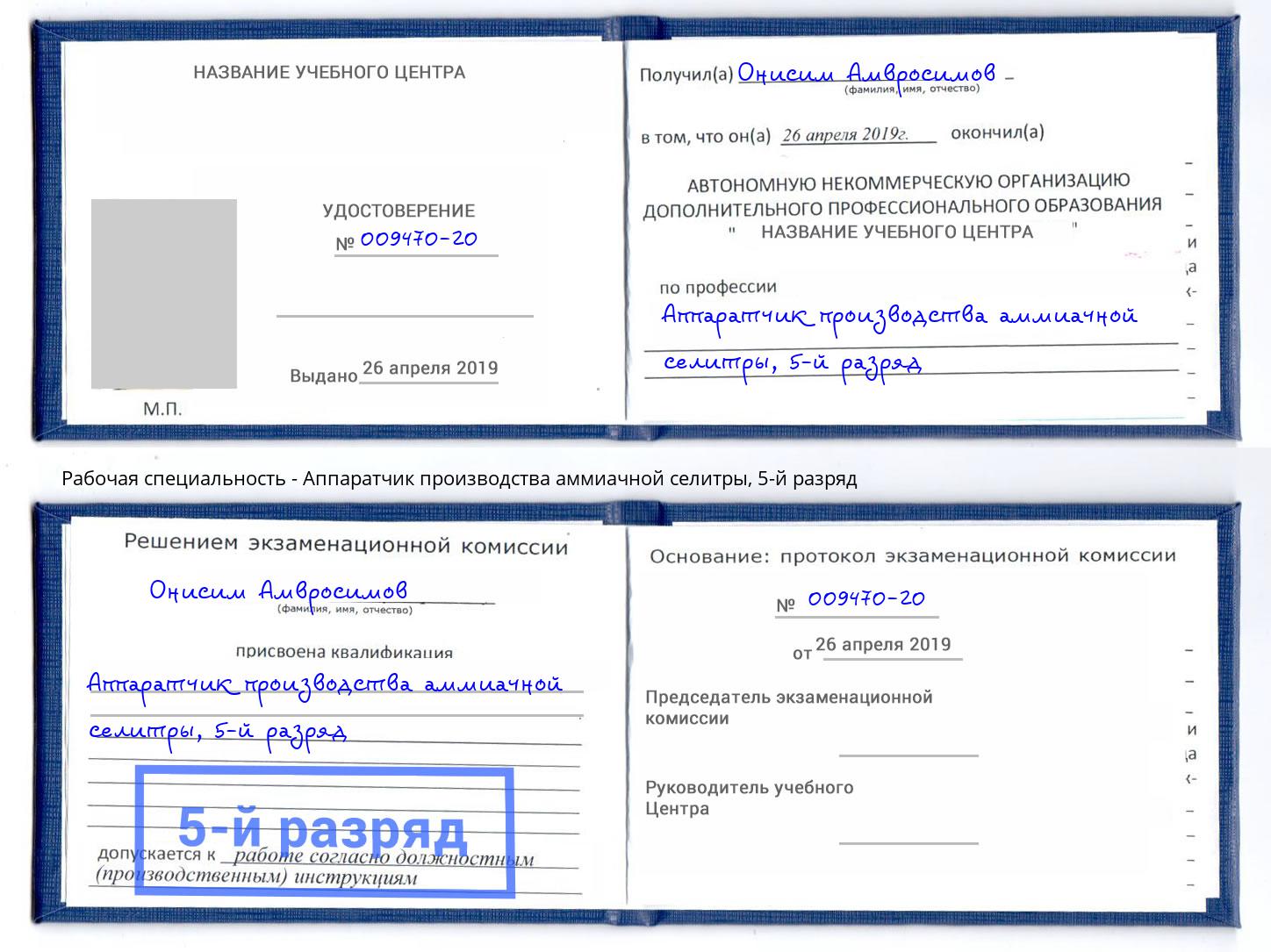 корочка 5-й разряд Аппаратчик производства аммиачной селитры Лабинск