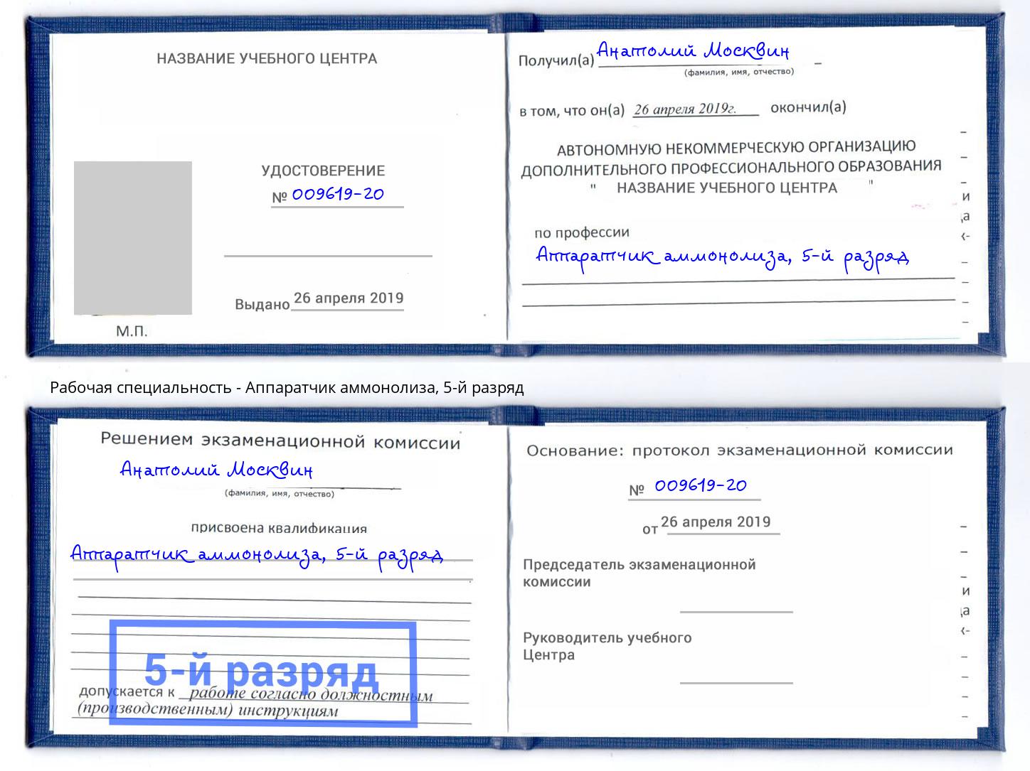 корочка 5-й разряд Аппаратчик аммонолиза Лабинск