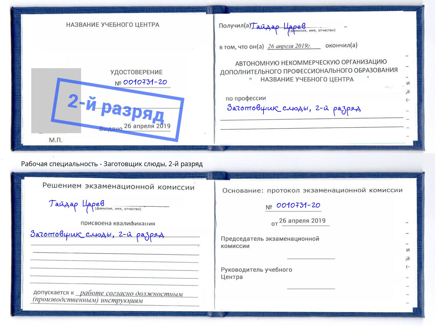 корочка 2-й разряд Заготовщик слюды Лабинск
