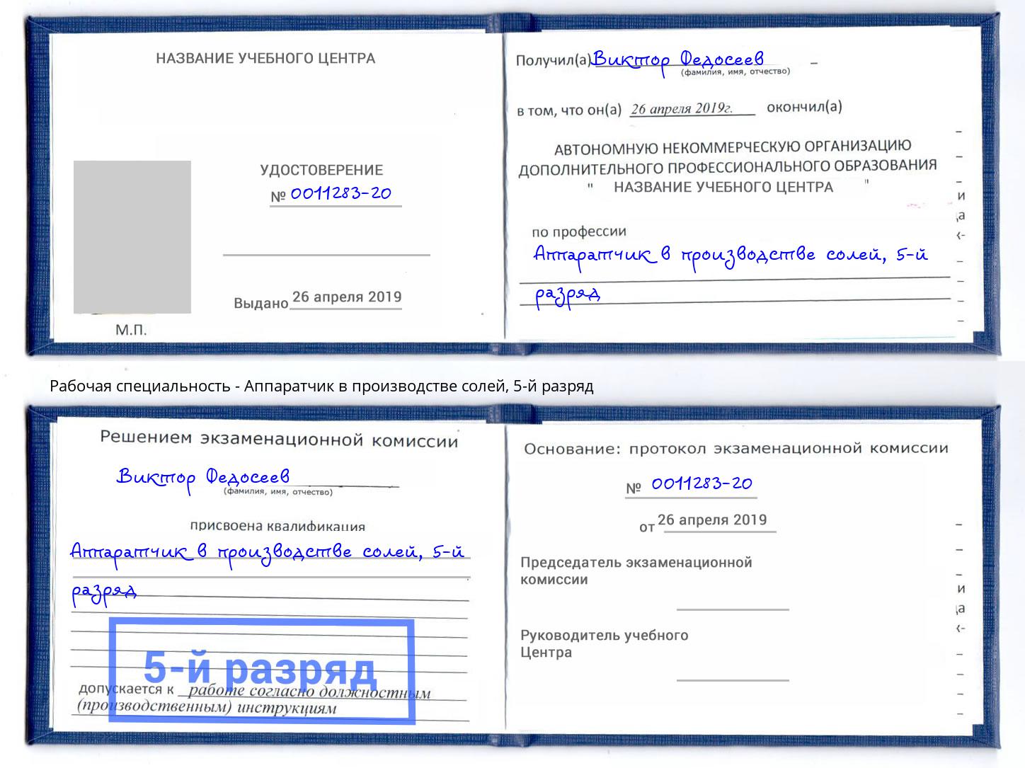 корочка 5-й разряд Аппаратчик в производстве солей Лабинск