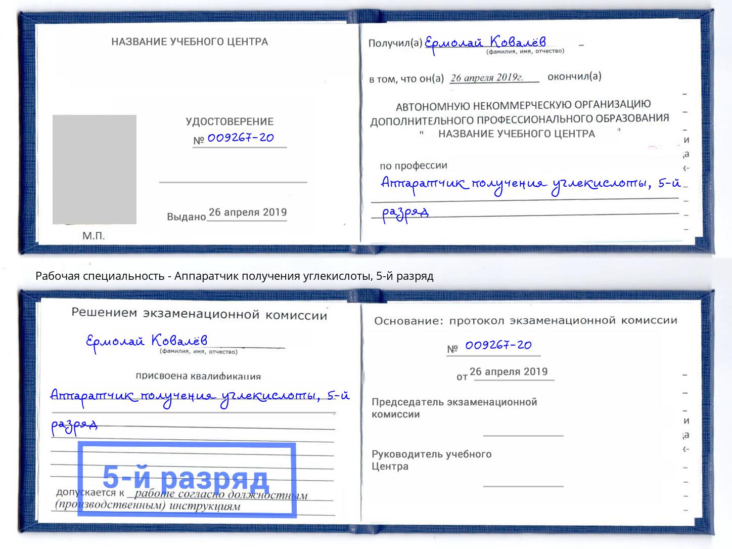 корочка 5-й разряд Аппаратчик получения углекислоты Лабинск