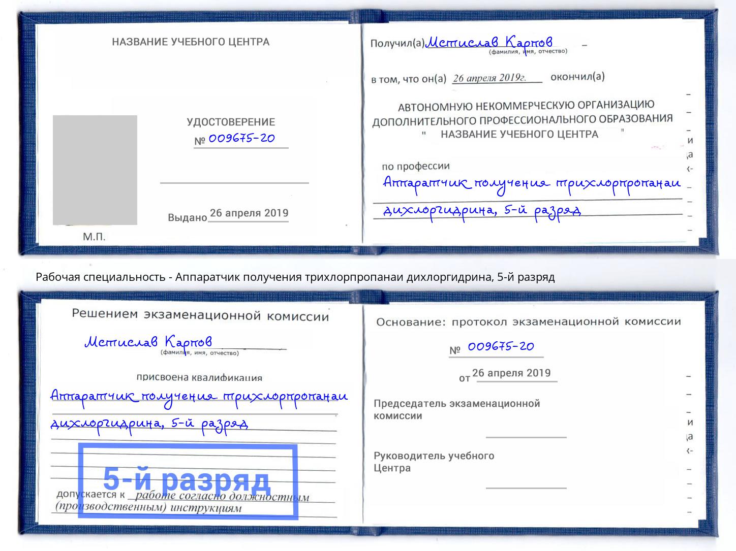 корочка 5-й разряд Аппаратчик получения трихлорпропанаи дихлоргидрина Лабинск