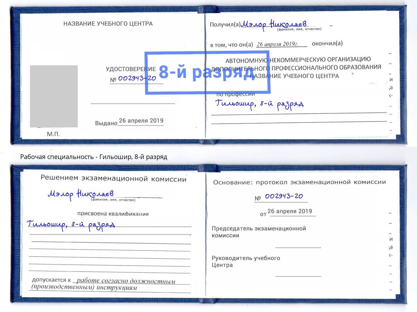 корочка 8-й разряд Гильошир Лабинск