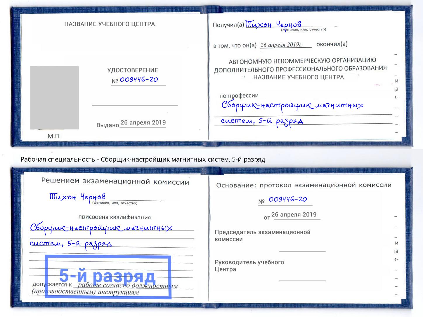 корочка 5-й разряд Сборщик-настройщик магнитных систем Лабинск