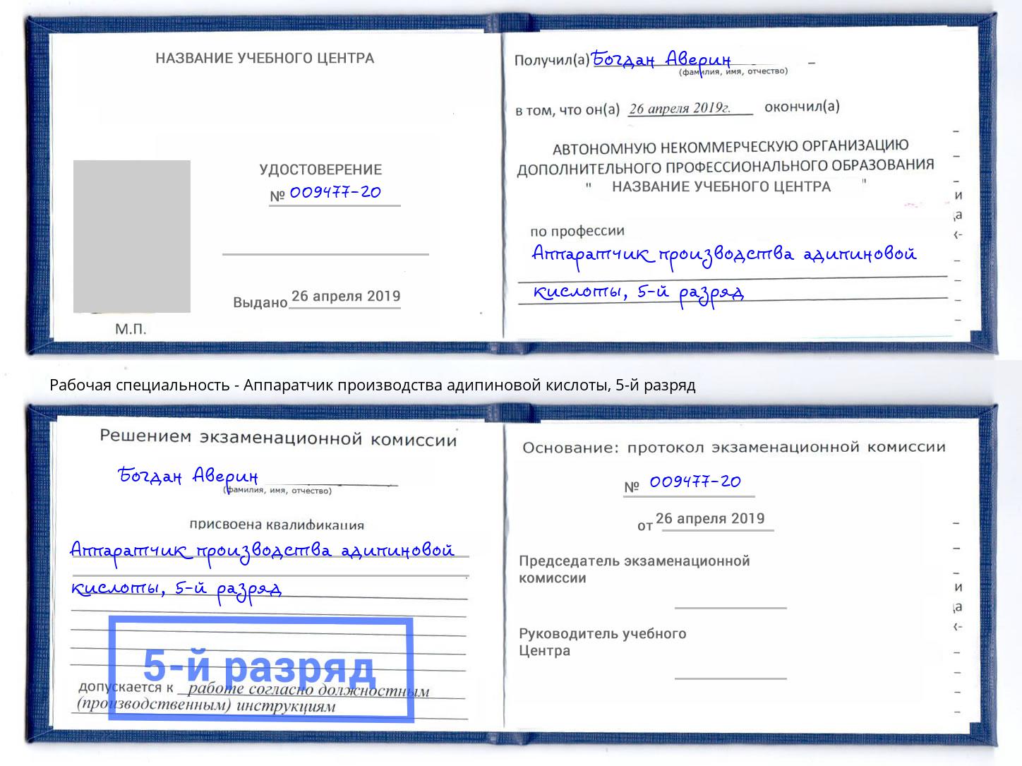 корочка 5-й разряд Аппаратчик производства адипиновой кислоты Лабинск