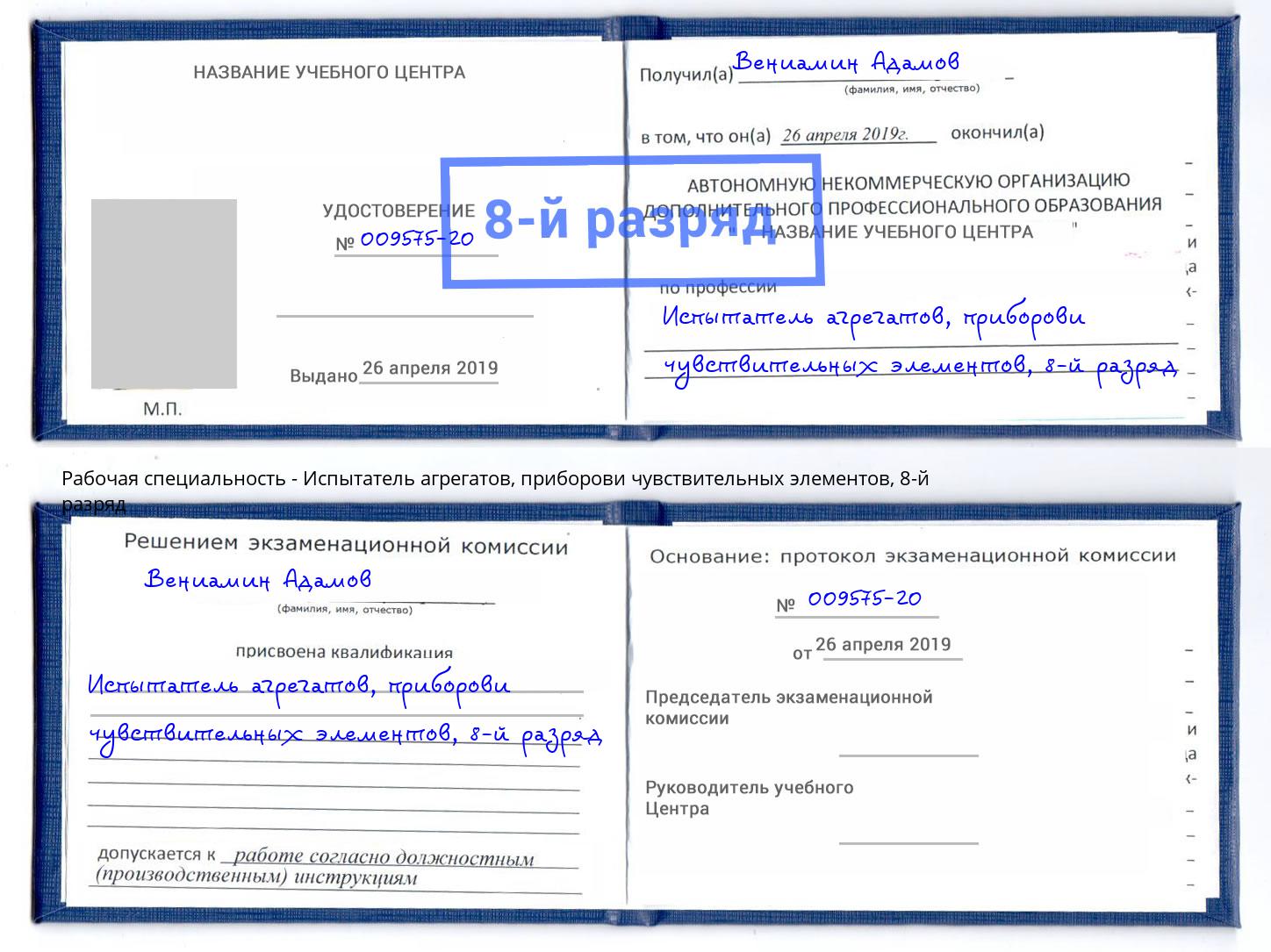 корочка 8-й разряд Испытатель агрегатов, приборови чувствительных элементов Лабинск
