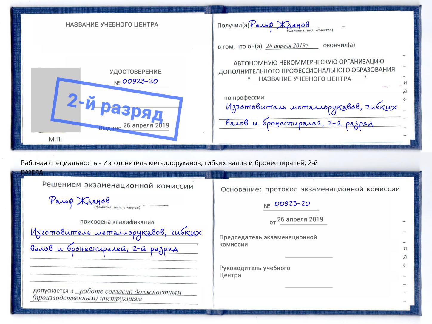 корочка 2-й разряд Изготовитель металлорукавов, гибких валов и бронеспиралей Лабинск